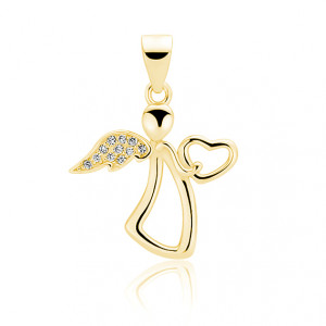 Pandantiv argint placat cu aur galben ingeras cu inima si pietre DiAmanti Z1601C_G-DIA (Argint 925‰ 1,3 g.)